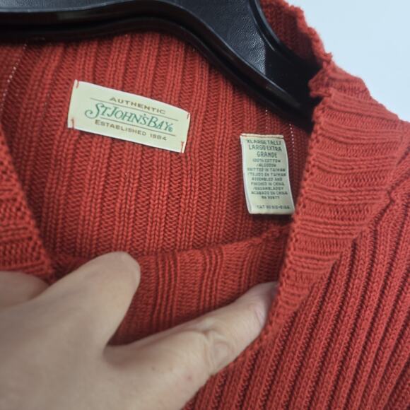 Vintage Y2K Fisherman Mock Neck Sweater Mens XL Tall Rust Cotton Ribbed Classic - Picture 2 of 9